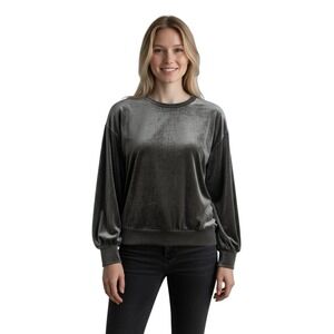 Madewell Velvet Long Sleeve‎ Pullover Top Brown Size S Relaxed Fit Crewneck